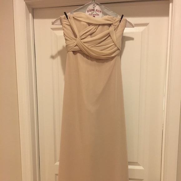 Champagne Strapless Chiffon Bridesmaids Dress - Picture 2 of 7